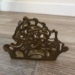 Vintage Teleflora Ornate Solid Brass Napkin Holder Antique Letter Mail Rack 1983